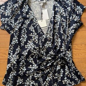 Jules & Leopold Navy Floral Wrap Blouse